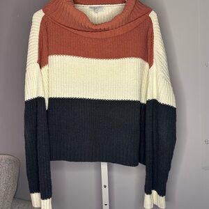 Colorblock Cowl Neck Sweater